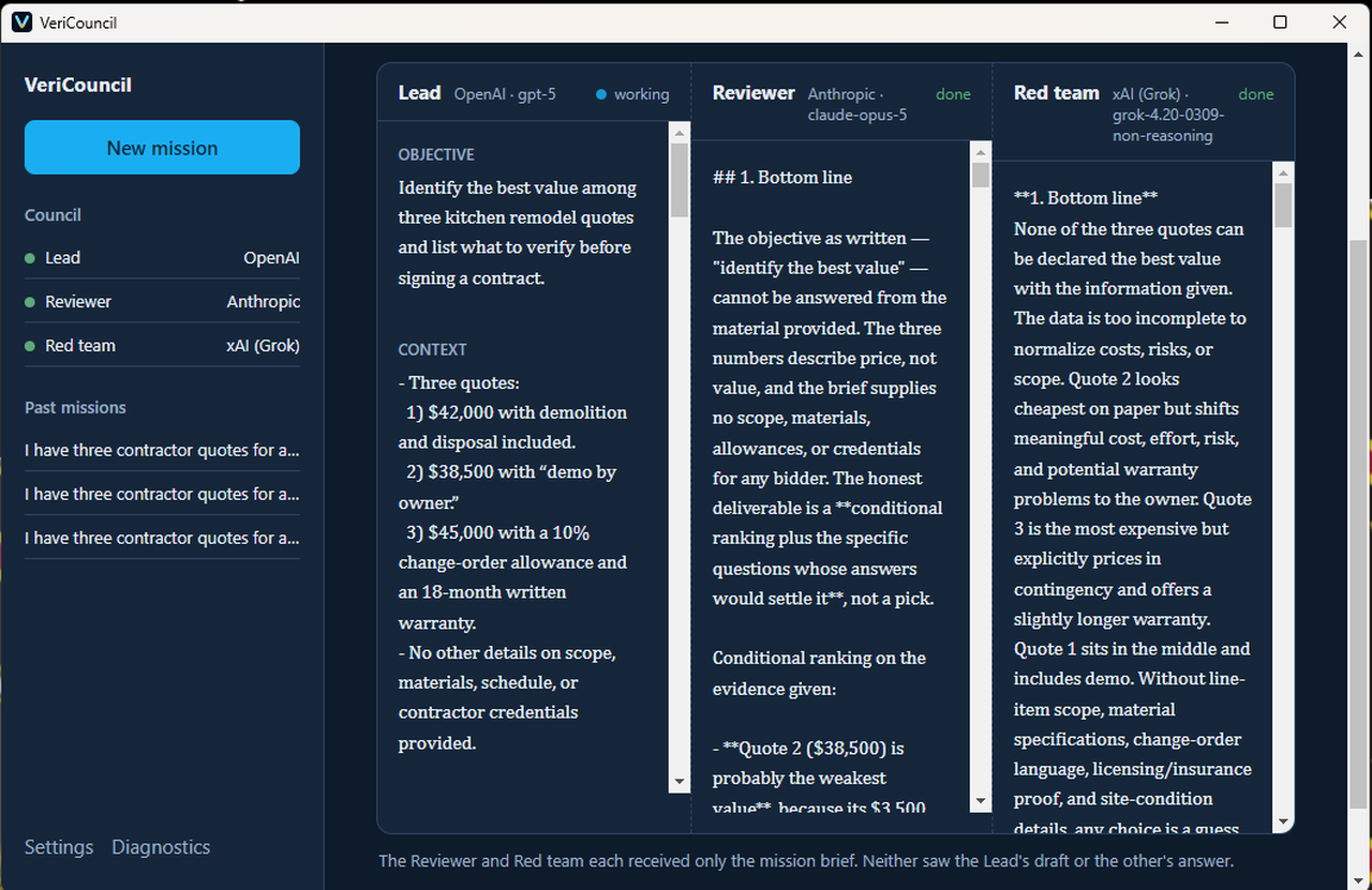 Built a second-opinion layer for AI answers (develop / check / challenge)